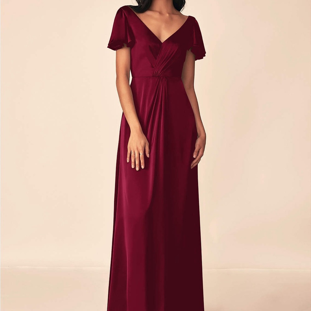 Azazie Soren Dress in Burgundy Stretch Satin